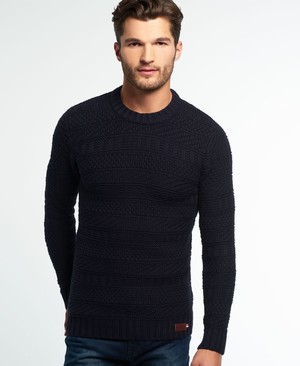 Superdry Nordic Textured Crew Neck Férfi Ugró Sötétkék | BQFIK4367